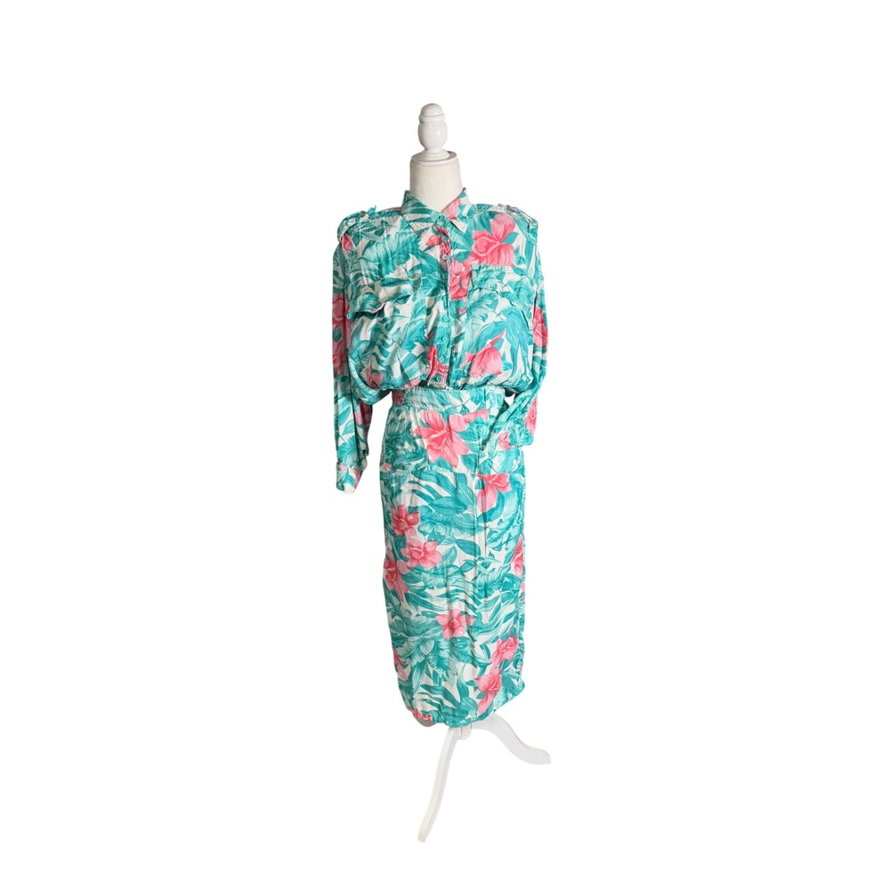 Vintage 80s Tropical Button Front & Back Dress – Size 8 (Fits XS/0)